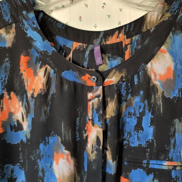 NYDJ Blouse Womens Size 2X Multicolor Artsy Abstract Career Office Geometric - Picture 3 of 16